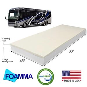 Foamma 2” x 48” x 80” Truck, Camper, RV Memory Foam Bunk Mattress Replacement, Made in USA, Comfortable, Travel Trailer, CertiPUR-US Certified, Cover Not Included