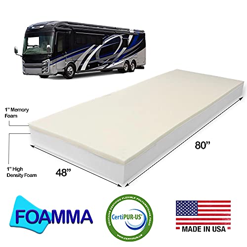 Foamma 2” x 48” x 80” Truck, Camper, RV Memory Foam Bunk Mattress Replacement, Made in USA, Comfortable, Travel Trailer, CertiPUR-US Certified, Cover Not Included