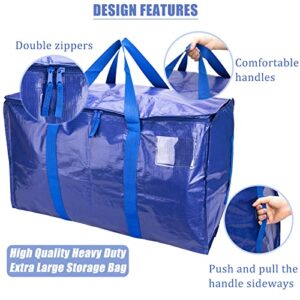 4 Pack Extra Large Moving Bags Heavy Duty Extra Large Storage Bags with Zippers Storage Totes for Space Saving Moving Storage