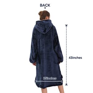 Pawque Blanket Hoodie, Oversized Wearable Blanket for Adults Women & Men, Cozy Warm Sherpa Sweatshirt with Sleeves and Giant Pocket, Super Soft Blanket Hoodie, One Big Size Fits All, Navy Blue