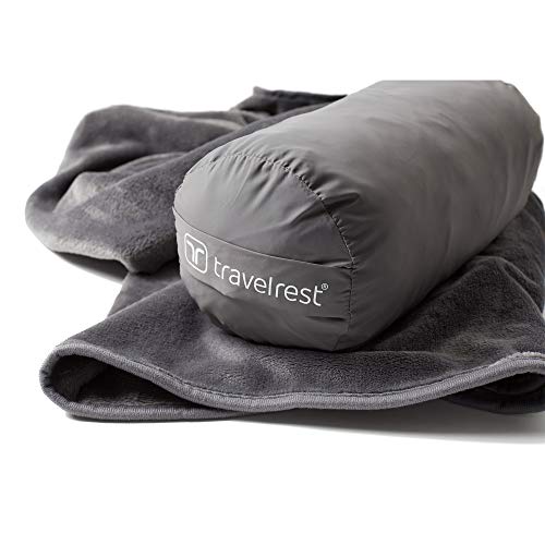 TRAVELREST 4-in-1 Travel Blanket - Ultra Plush and Soft Poncho Style Blanket – Includes Built-in Carry Case, Stuff Sack and Zippered Pocket – Ideal Airplane Blanket Weighing Just 20 Ounces.