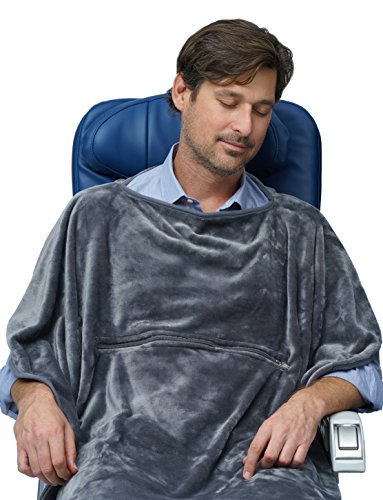TRAVELREST 4-in-1 Travel Blanket - Ultra Plush and Soft Poncho Style Blanket – Includes Built-in Carry Case, Stuff Sack and Zippered Pocket – Ideal Airplane Blanket Weighing Just 20 Ounces.