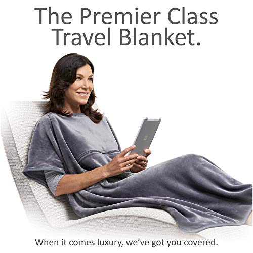 TRAVELREST 4-in-1 Travel Blanket - Ultra Plush and Soft Poncho Style Blanket – Includes Built-in Carry Case, Stuff Sack and Zippered Pocket – Ideal Airplane Blanket Weighing Just 20 Ounces.