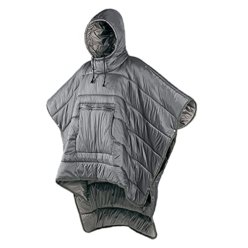 usharedo Winter Wearable Hoodie Poncho Lazy Blanket Small Quilt Sleeping Bag Windproof Cloak Cape,Black Gray