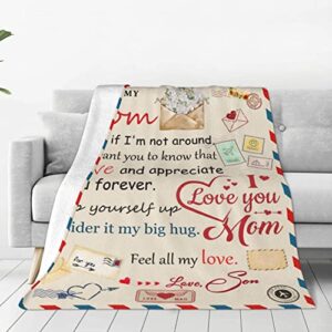 Gifts Blanket for Mom from Son, to My Mom Throw Blanket, Air Mail Letter Blanket Love Positive Encourage Printed Throw Blanket for Thanksgiving Birthday Mother Day's, 40"x50"