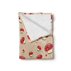 Ambesonne Mushroom Throw Blanket, Woodland Themed Illustration of Spotted Toadstool Summer Season Forest Cartoon, Flannel Fleece Accent Piece Soft Couch Cover for Adults, 50" x 60", Ivory Red Tan