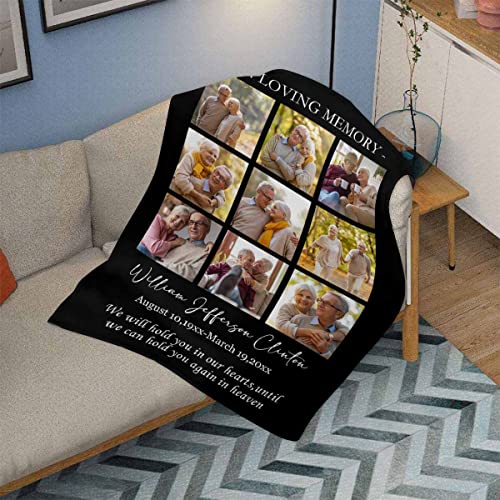 MyPupSocks Custom Memorial Gifts Blanket, Happy Birthday in Heaven Throw Blanket Personalized Photo Bed Throw Blanket in Memory of Wife Husband for Sympathy Remembrance Gifts 70x80