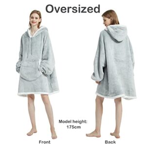 softan Blanket Hoodie, Oversized Sherpa Fleece Wearable Blanket for Women & Men, Super Warm and Cozy Plush Flannel Hooded Blanket, Sweatshirt Gift with Giant Pocket, One Size Fits All, Grey