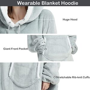 softan Blanket Hoodie, Oversized Sherpa Fleece Wearable Blanket for Women & Men, Super Warm and Cozy Plush Flannel Hooded Blanket, Sweatshirt Gift with Giant Pocket, One Size Fits All, Grey