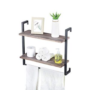 zyfun rustic floating wall shelves rustic wall shelf with towel bar,towel racks for bathroom (24“ 2-tier)