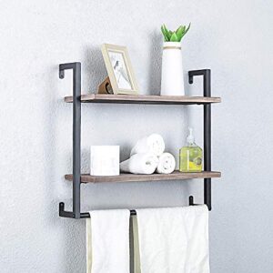 zyfun Rustic Floating Wall Shelves Rustic Wall Shelf with Towel Bar,Towel Racks for Bathroom (24“ 2-Tier)