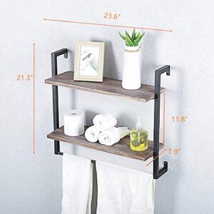 zyfun Rustic Floating Wall Shelves Rustic Wall Shelf with Towel Bar,Towel Racks for Bathroom (24“ 2-Tier)