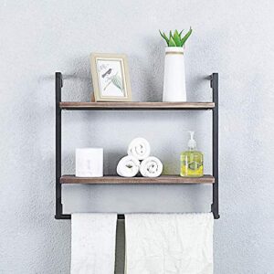 zyfun Rustic Floating Wall Shelves Rustic Wall Shelf with Towel Bar,Towel Racks for Bathroom (24“ 2-Tier)