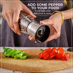 Pepper Grinder or Salt Shaker for Professional Chef - Best Spice Mill with Brushed Stainless Steel, Special Mark, Ceramic Blades and Adjustable Coarseness… (2.5'' x 5.5'')