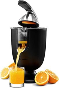 eurolux electric citrus juicer squeezer, for orange, lemon, grapefruit, stainless steel soft grip handle and cone lid for easy use most powerful juice squeezer (elcj-1700blk)
