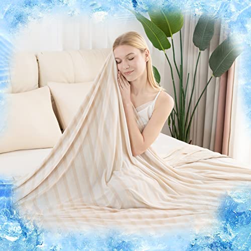 Auemtyn Cooling Blankets for Hot Sleepers,Throw Blanket with Double Side Enhanced Cooling Effect,Japanese Q-Max>0.5 Lightweight Breathable Summer Blankets for Bed, Couch,Sofa(60"x80",Beige)