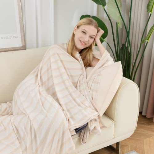 Auemtyn Cooling Blankets for Hot Sleepers,Throw Blanket with Double Side Enhanced Cooling Effect,Japanese Q-Max>0.5 Lightweight Breathable Summer Blankets for Bed, Couch,Sofa(60"x80",Beige)