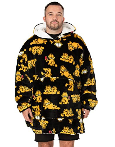 Garfield Oversized Blanket Hoodie Adults Mens Womens Wearable Fleece One Size Black