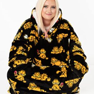 Garfield Oversized Blanket Hoodie Adults Mens Womens Wearable Fleece One Size Black