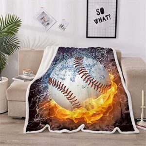 a nice night baseball print sherpa fleece blanket twin size plush throw blanket fuzzy soft blanket microfiber (baseball, twin(60x80 inch))