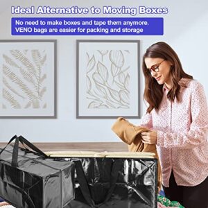 8 Pack Extra Large Moving Bags,Heavy Duty Moving Storage Bags,Foldable Storage Totes for Space Saving,Packing Supplies for Moving Storing,with Sturdy Backpack Straps Handles & Zippers,Reusable (Black)