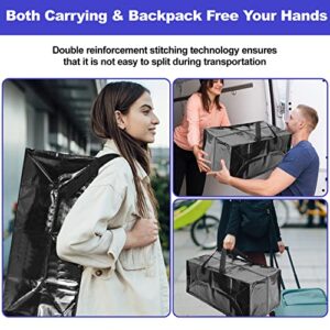 8 Pack Extra Large Moving Bags,Heavy Duty Moving Storage Bags,Foldable Storage Totes for Space Saving,Packing Supplies for Moving Storing,with Sturdy Backpack Straps Handles & Zippers,Reusable (Black)