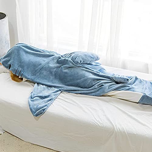 Shark Blanket Super Soft Cozy Flannel Hoodie Shark Sleeping Bag Shark Tail Wearable Fleece Throw Blanket (L)