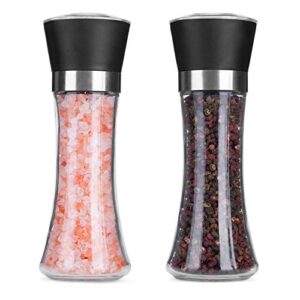 hotder premium pepper and salt grinder set of 2-refillable coarseness adjustable pepper mill shaker with glass body for home,kitchen(two pack
