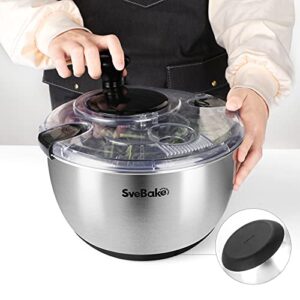 SveBake Salad Spinner Stainless Steel Large, Vegetable Washer with 4.2 Qts Bowl, Lettuce Cleaner and Dryer