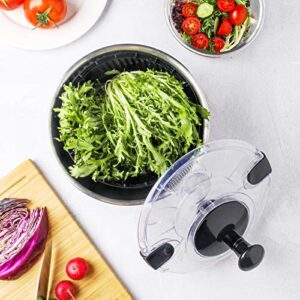 SveBake Salad Spinner Stainless Steel Large, Vegetable Washer with 4.2 Qts Bowl, Lettuce Cleaner and Dryer