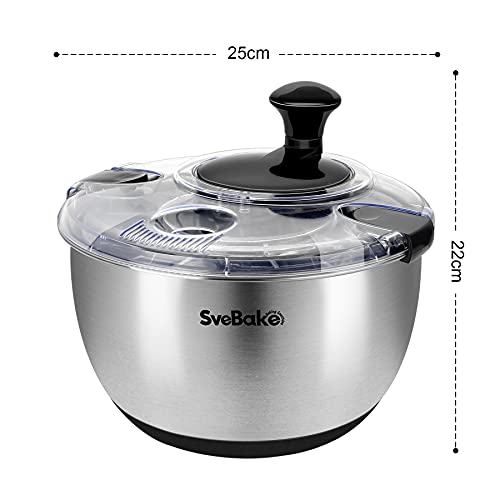 SveBake Salad Spinner Stainless Steel Large, Vegetable Washer with 4.2 Qts Bowl, Lettuce Cleaner and Dryer