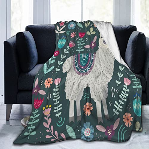 Alpaca Botanical Throw Blanket Cozy Plush Boho Bohemia Llama Flannel Fleece Ultra Soft Blankets Lightweight Fuzzy Party Blanket Gifts for Adult Bed Couch Sofa Kids 50"x40"