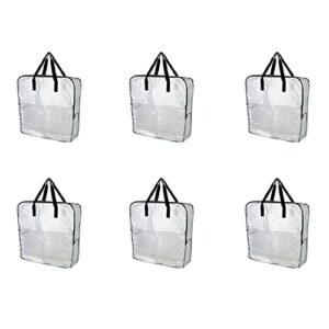 pack of 6 extra large clear storage bag for clothing,recycling bags, moisture protection bags,bedroom closet,heavy-duty storage tote with zippers