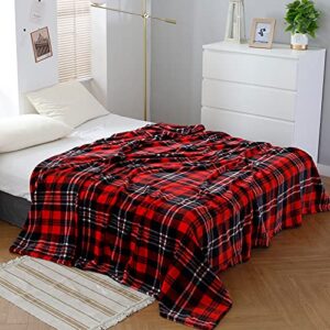 SOCHOW Flannel Fleece Throw Blanket 50 × 60 Inches, All Season Plaid Red/Grey Blanket for Bed, Couch, Car