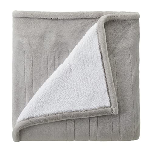 Brookstone Home Decor - Soft Plush Sherpa Lined Wearable Electric Heated Poncho - 1 Button 4-Heat Settings - Auto Shut Off Machine Washable - Warm Fashionable Living Room & Bedroom Blanket (Grey)