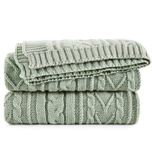 aormenzy sage green cable knit throw blankets for couch bed sofa, acrylic knitted blanket, soft cozy throw blanket, 50" x 60"