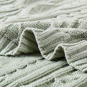 Aormenzy Sage Green Cable Knit Throw Blankets for Couch Bed Sofa, Acrylic Knitted Blanket, Soft Cozy Throw Blanket, 50" x 60"