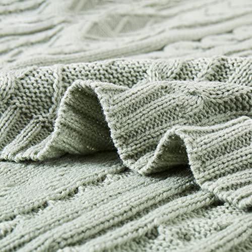 Aormenzy Sage Green Cable Knit Throw Blankets for Couch Bed Sofa, Acrylic Knitted Blanket, Soft Cozy Throw Blanket, 50" x 60"