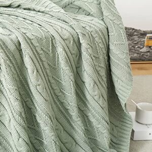 Aormenzy Sage Green Cable Knit Throw Blankets for Couch Bed Sofa, Acrylic Knitted Blanket, Soft Cozy Throw Blanket, 50" x 60"