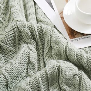 Aormenzy Sage Green Cable Knit Throw Blankets for Couch Bed Sofa, Acrylic Knitted Blanket, Soft Cozy Throw Blanket, 50" x 60"