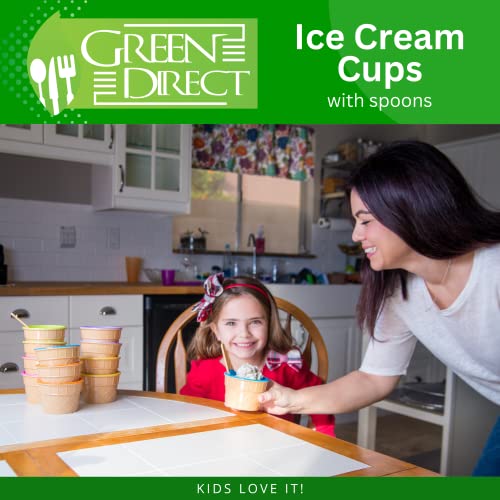 Green Direct Ice Cream Cups with Spoons/Large Plastic Dish with Spoon/Dessert Sundae Frozen Yogurt Bowls Icecream Cup Party Favors Dishes ice crem kits supplies for kids Set of 12