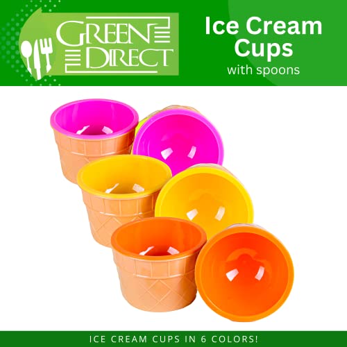 Green Direct Ice Cream Cups with Spoons/Large Plastic Dish with Spoon/Dessert Sundae Frozen Yogurt Bowls Icecream Cup Party Favors Dishes ice crem kits supplies for kids Set of 12
