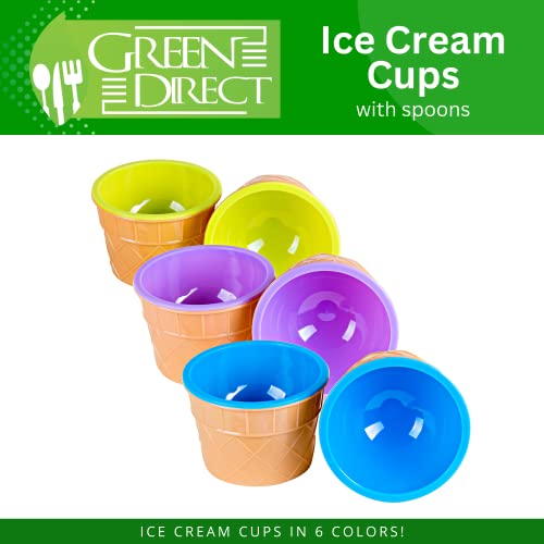 Green Direct Ice Cream Cups with Spoons/Large Plastic Dish with Spoon/Dessert Sundae Frozen Yogurt Bowls Icecream Cup Party Favors Dishes ice crem kits supplies for kids Set of 12