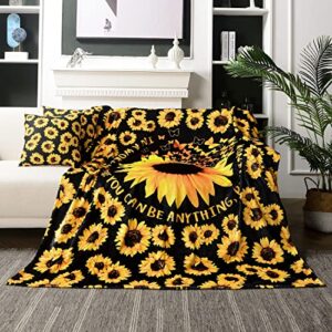 wibue sunflower blanket 50"x40" with 2 sunflower pillow covers 18"x18",decorative fleece throw blanket 3 piece set,fuzzy soft cozy warm lightweight blanket for sofa,couch,bed,travel,camping