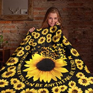 WIBUE Sunflower Blanket 50"x40" with 2 Sunflower Pillow Covers 18"x18",Decorative Fleece Throw Blanket 3 Piece Set,Fuzzy Soft Cozy Warm Lightweight Blanket for Sofa,Couch,Bed,Travel,Camping