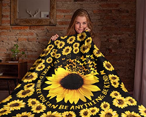 WIBUE Sunflower Blanket 50"x40" with 2 Sunflower Pillow Covers 18"x18",Decorative Fleece Throw Blanket 3 Piece Set,Fuzzy Soft Cozy Warm Lightweight Blanket for Sofa,Couch,Bed,Travel,Camping