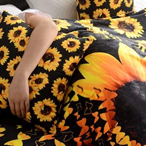 WIBUE Sunflower Blanket 50"x40" with 2 Sunflower Pillow Covers 18"x18",Decorative Fleece Throw Blanket 3 Piece Set,Fuzzy Soft Cozy Warm Lightweight Blanket for Sofa,Couch,Bed,Travel,Camping