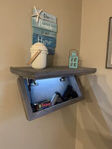 stow shelves hidden gun shelf with concealed trap door with rfid & bluetooth lock natural wood 23 x 11.5 x 4 (weathered grey)