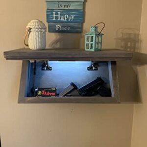 Stow Shelves Hidden Gun Shelf with Concealed Trap Door with RFID & Bluetooth Lock Natural Wood 23 X 11.5 X 4 (Weathered Grey)