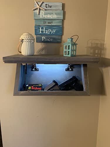 Stow Shelves Hidden Gun Shelf with Concealed Trap Door with RFID & Bluetooth Lock Natural Wood 23 X 11.5 X 4 (Weathered Grey)